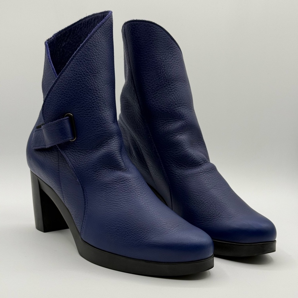 Arche Paris Royal Blue Leather Block Heel Ankle Boots Size 38/US 7 - Picture 2 of 16